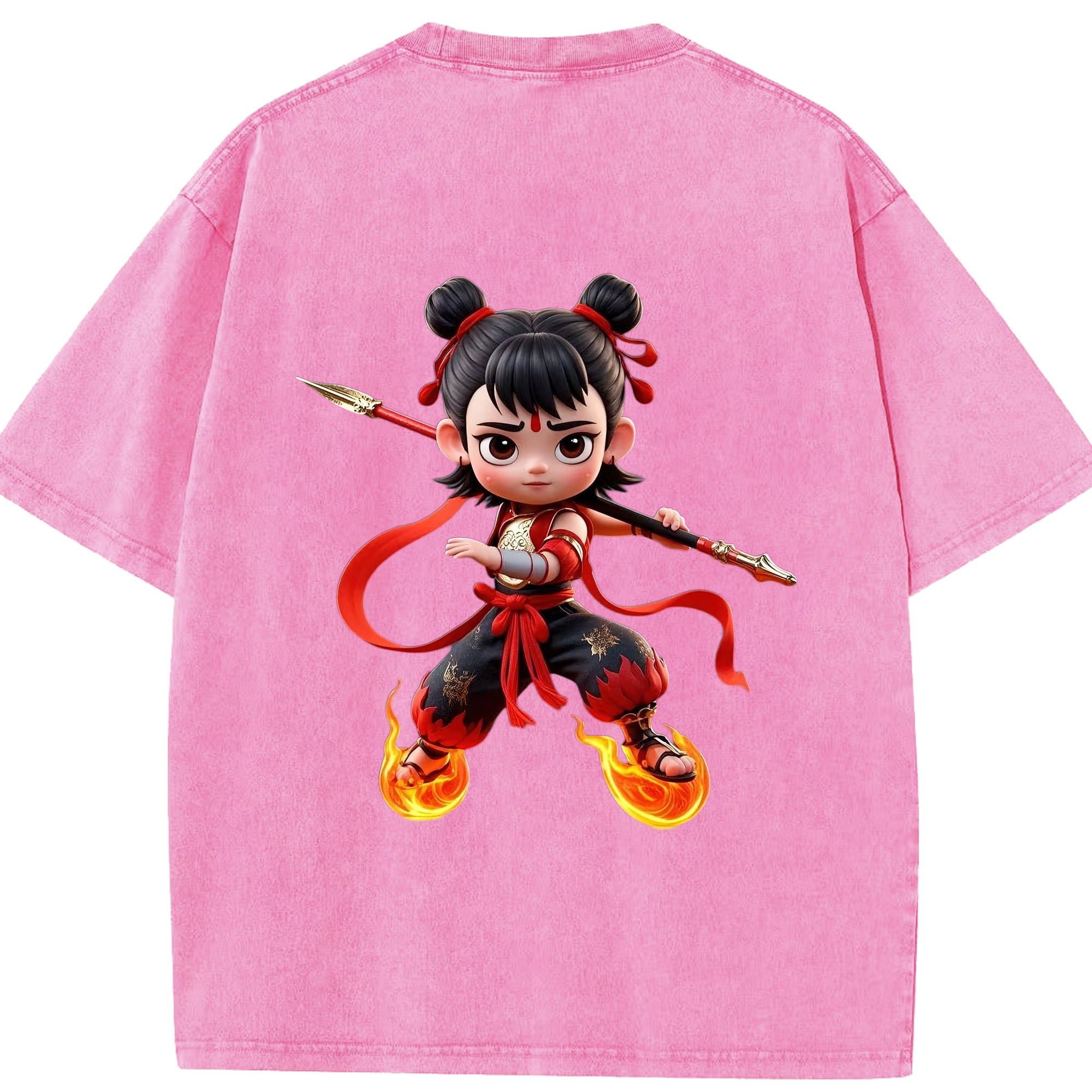 （画像用） Ne Zha 2 ナタ 魔童の大暴れ 綿100% ヴィンテージ風 半袖Tシャツ（背面プリント）
